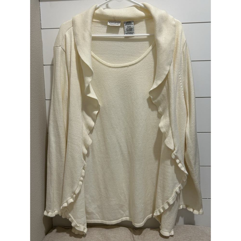 Women's Sweater Cardigan Layered 1 pce Combo Size 18'/20W Delicate Ivory Ruffle